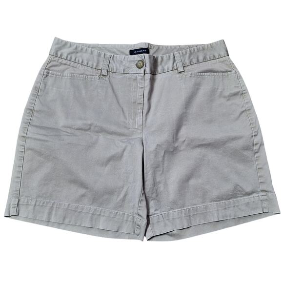 Lands' End Women 10 Beige Khaki Flat Front Uniform Cotton Stretch Shorts - Picture 1 of 5
